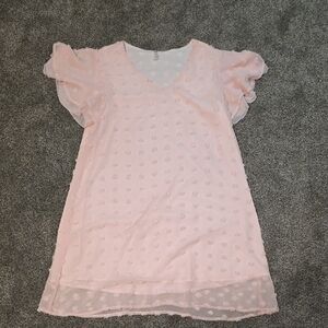 Elegant Pink Ruffle Sleeve Midi Dress